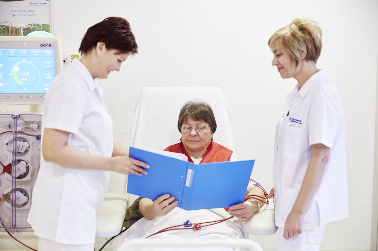 Dialysis patient and nurses